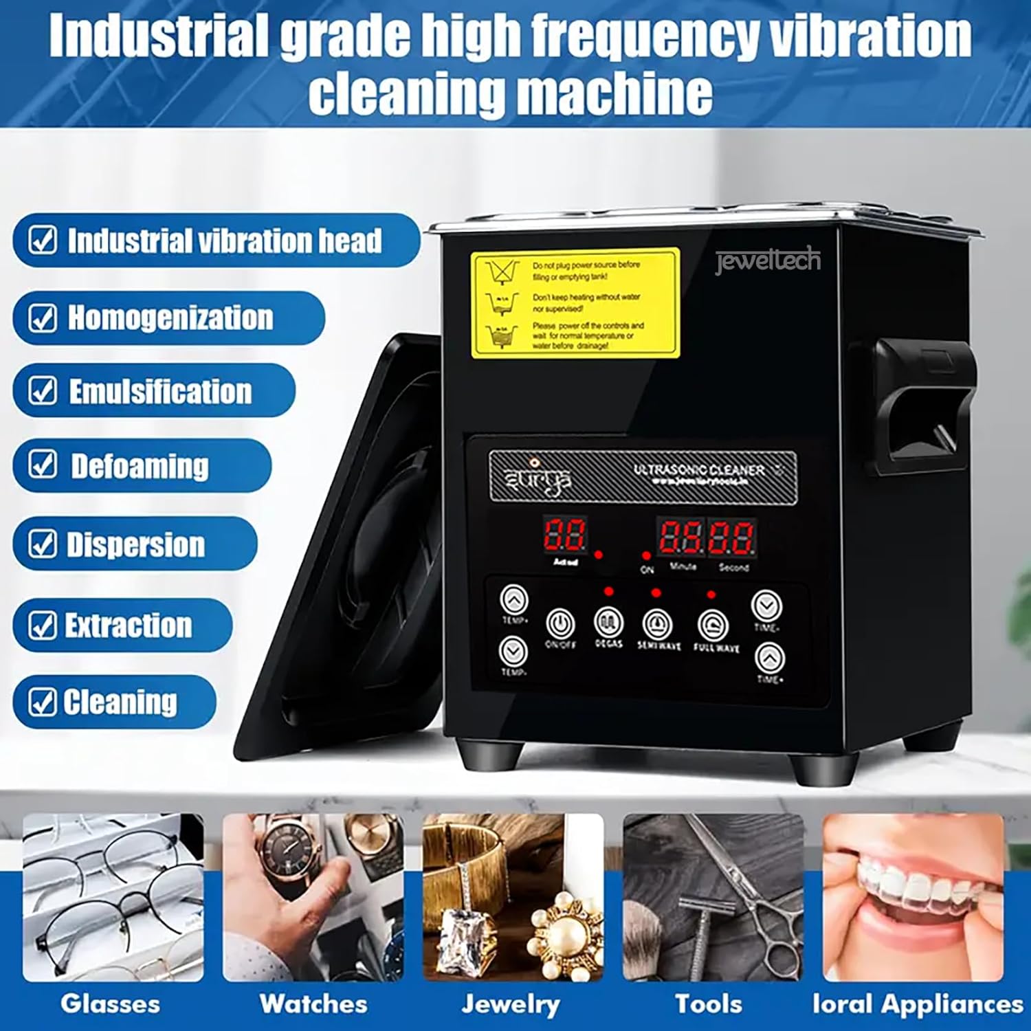 200W Heated Ultrasonic Cleaner with 80°C Cleaning Power and Single Transducer