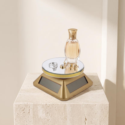 JEWELTECH Solar Powered 360° Rotating Display Stand for Jewellery | 9cm Mirror Turntable