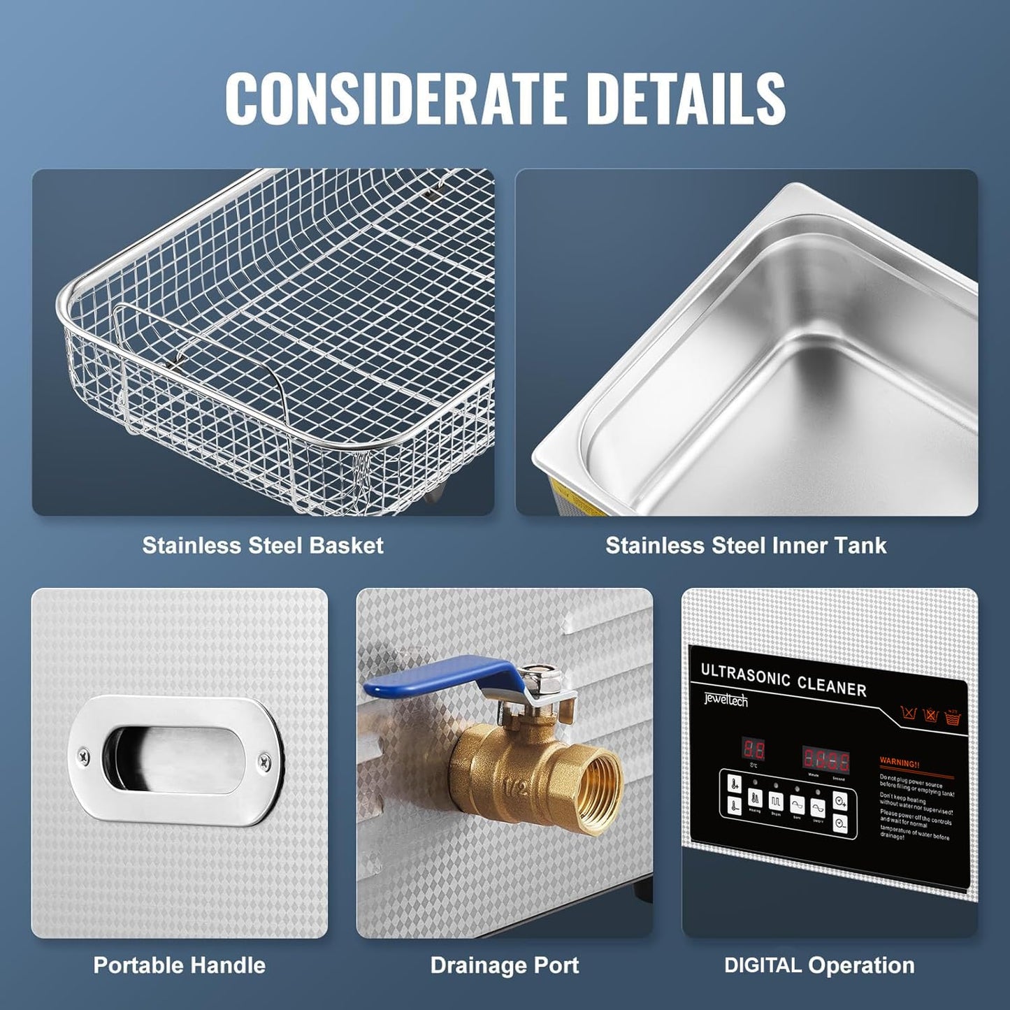 Stainless Steel Basket, Drainage Port, and Tank Details