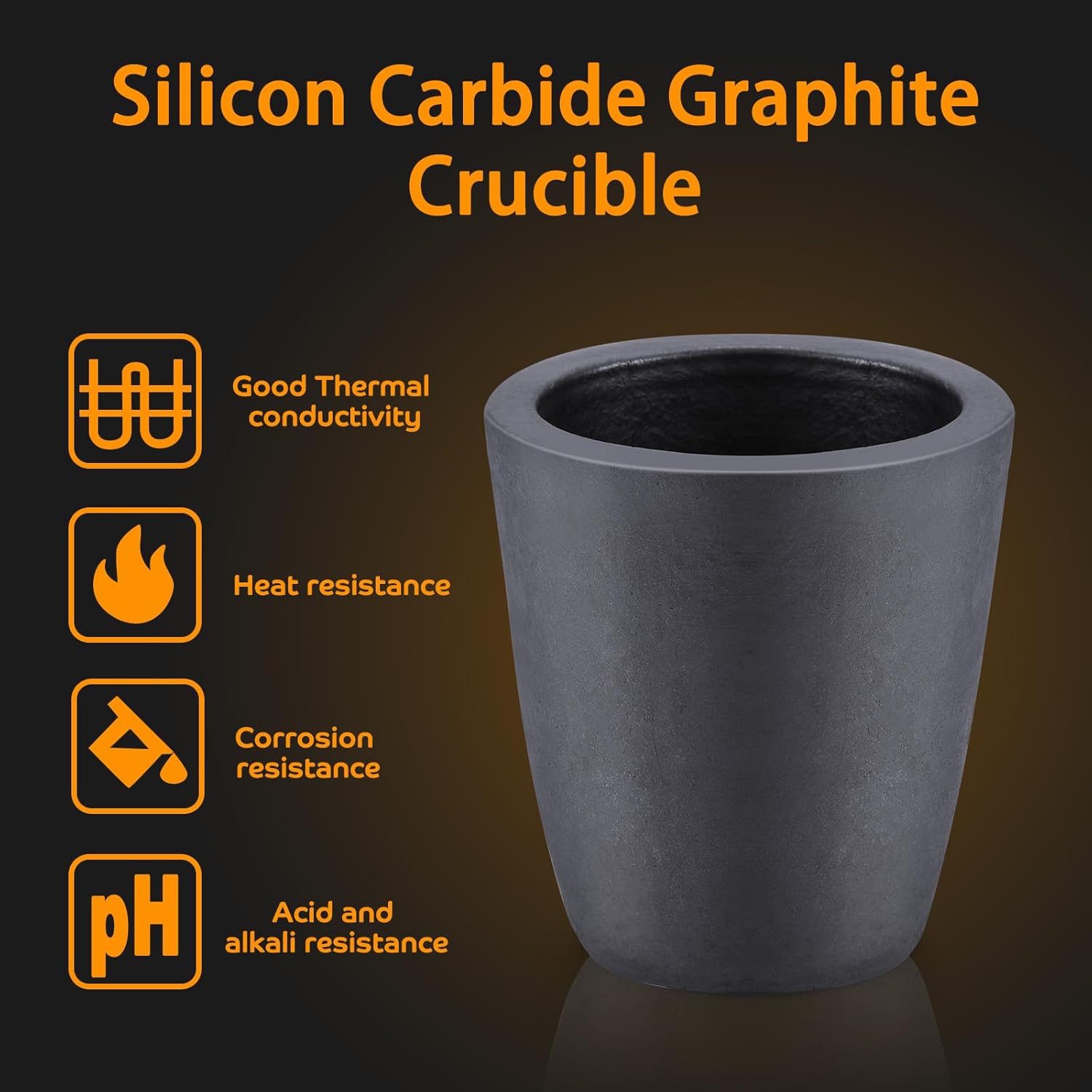 Silicon carbide graphite crucible features: thermal conductivity, heat resistance, corrosion, and pH durability.