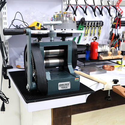 Jewellery workshop setup with Jeweltech 4 inch Rolling Mill Machine for wire and sheet rolling