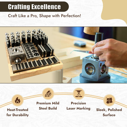High-quality Surya doming and forming tools with heat-treated steel punches on hardwood base