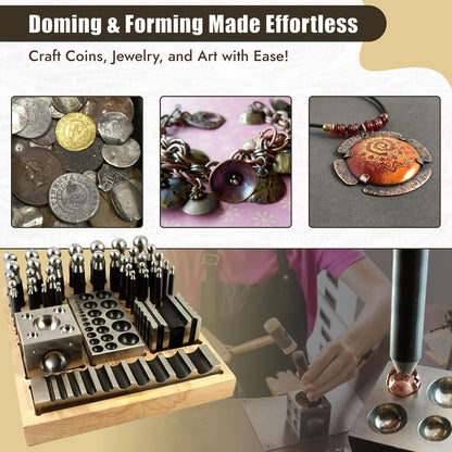 Surya doming and forming punch set used to craft coins, jewelry, and metal art with ease