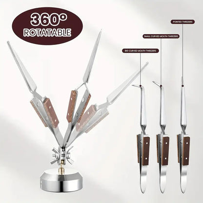 Third Hand Soldering Tweezers with Base Set of 2 – 360° Swivel Jewelry Support Stand 