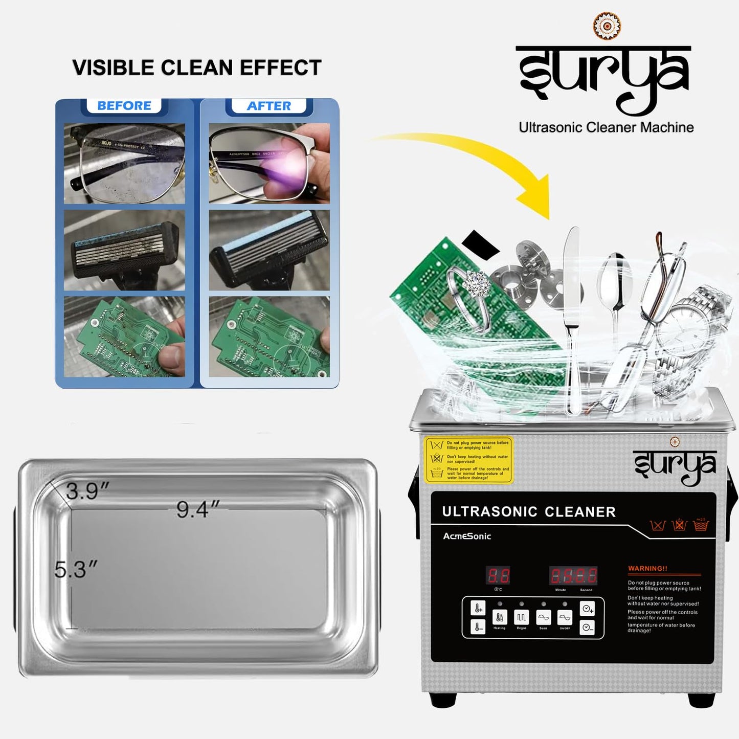 Jeweltech 3L Ultrasonic Cleaner Machine with Heater, Digital Timer, DEGAS & Semi-Wave | 42kHz Stainless Steel Ultrasonic Bath for Jewelry Dental Lab Optical & Electronic Cleaning