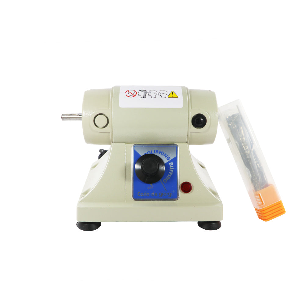 Jewelry polishing machine with bur set attachment, ideal for showroom or small workshop metal finishing.
