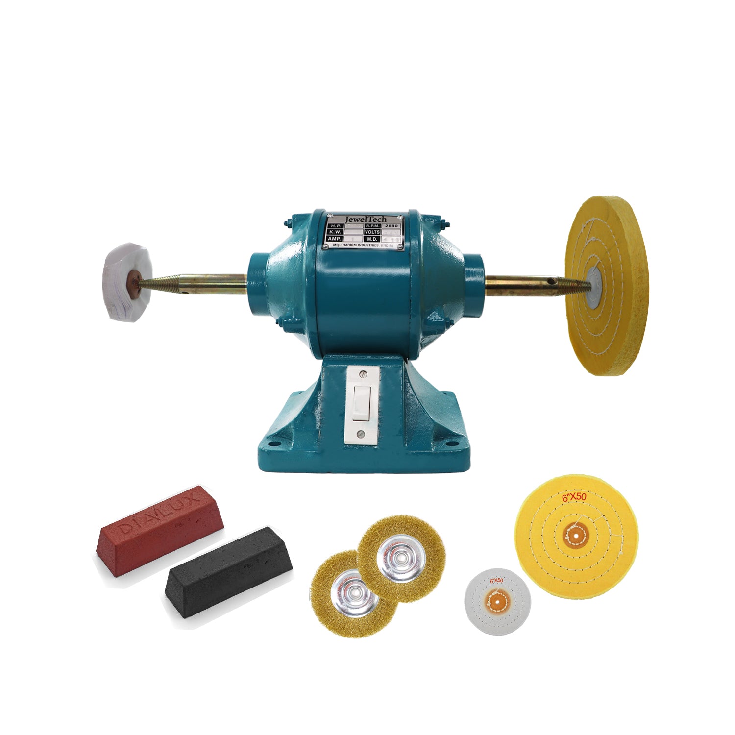 Surya 0.12 HP jewelry polisher buffing machine with red and black rouge bars