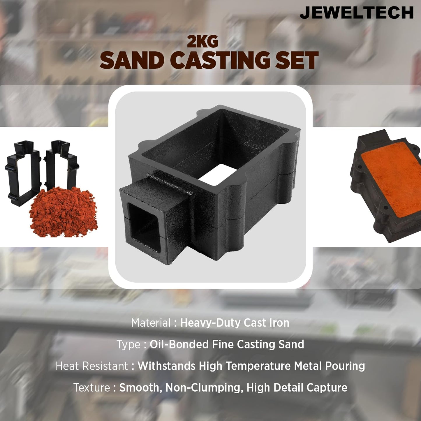 Jeweltech Sand Casting Set with 1Kg Petrobond Quick Cast Sand Casting Clay Jewelry Metal Casting Making Tool Pagda and Cast Iron Mold Flask Frame Melt Pour Metals