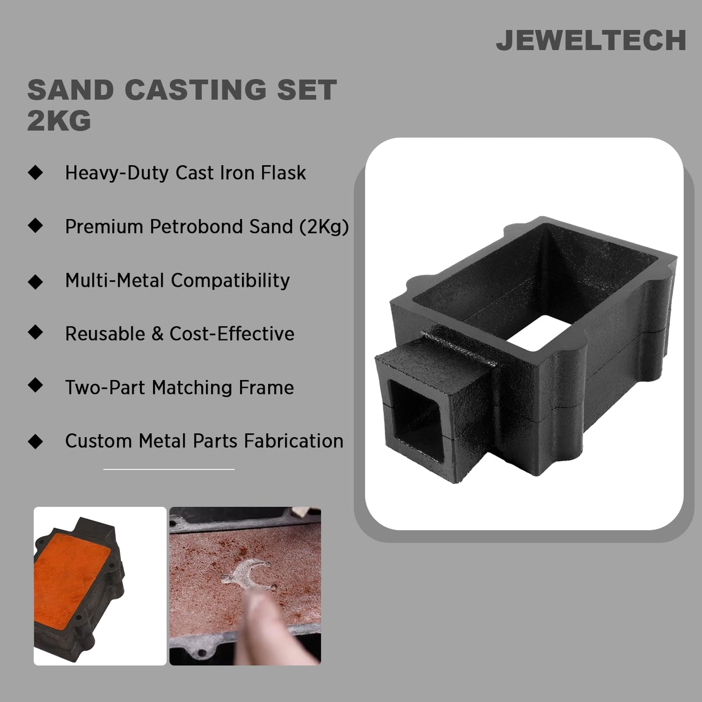 Jeweltech Sand Casting Set with 1Kg Petrobond Quick Cast Sand Casting Clay Jewelry Metal Casting Making Tool Pagda and Cast Iron Mold Flask Frame Melt Pour Metals