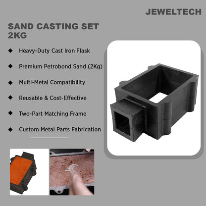 Jeweltech Sand Casting Set with 1Kg Petrobond Quick Cast Sand Casting Clay Jewelry Metal Casting Making Tool Pagda and Cast Iron Mold Flask Frame Melt Pour Metals