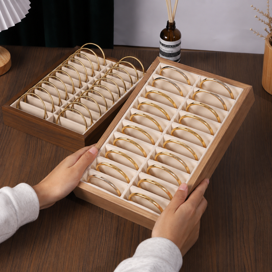 Jeweltech Heritage Wooden Bangle Display Tray – 20 Slot Velvet-Lined Bangle & Bracelet Organizer
