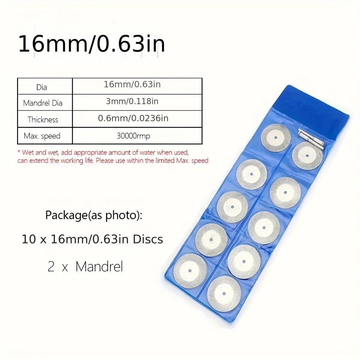 16mm diamond cutting discs with mandrel set - 10 pieces with 2 mandrels for rotary tools and precision jewelry work