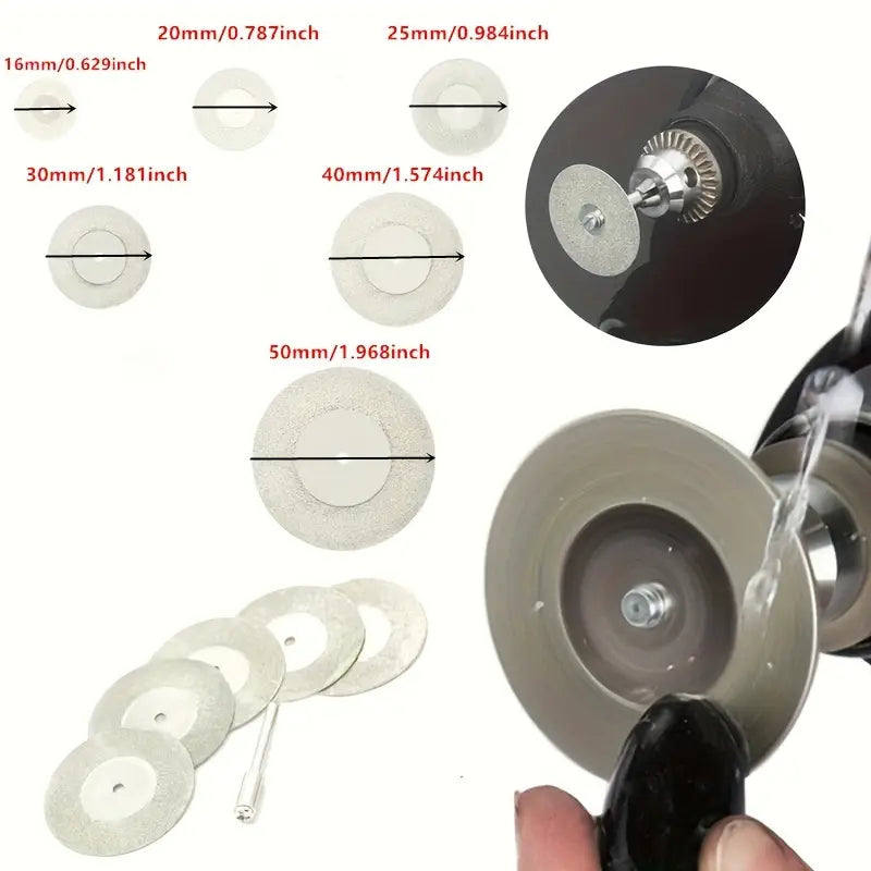 Comparison of various disc sizes with diamond rotary cutting in use.