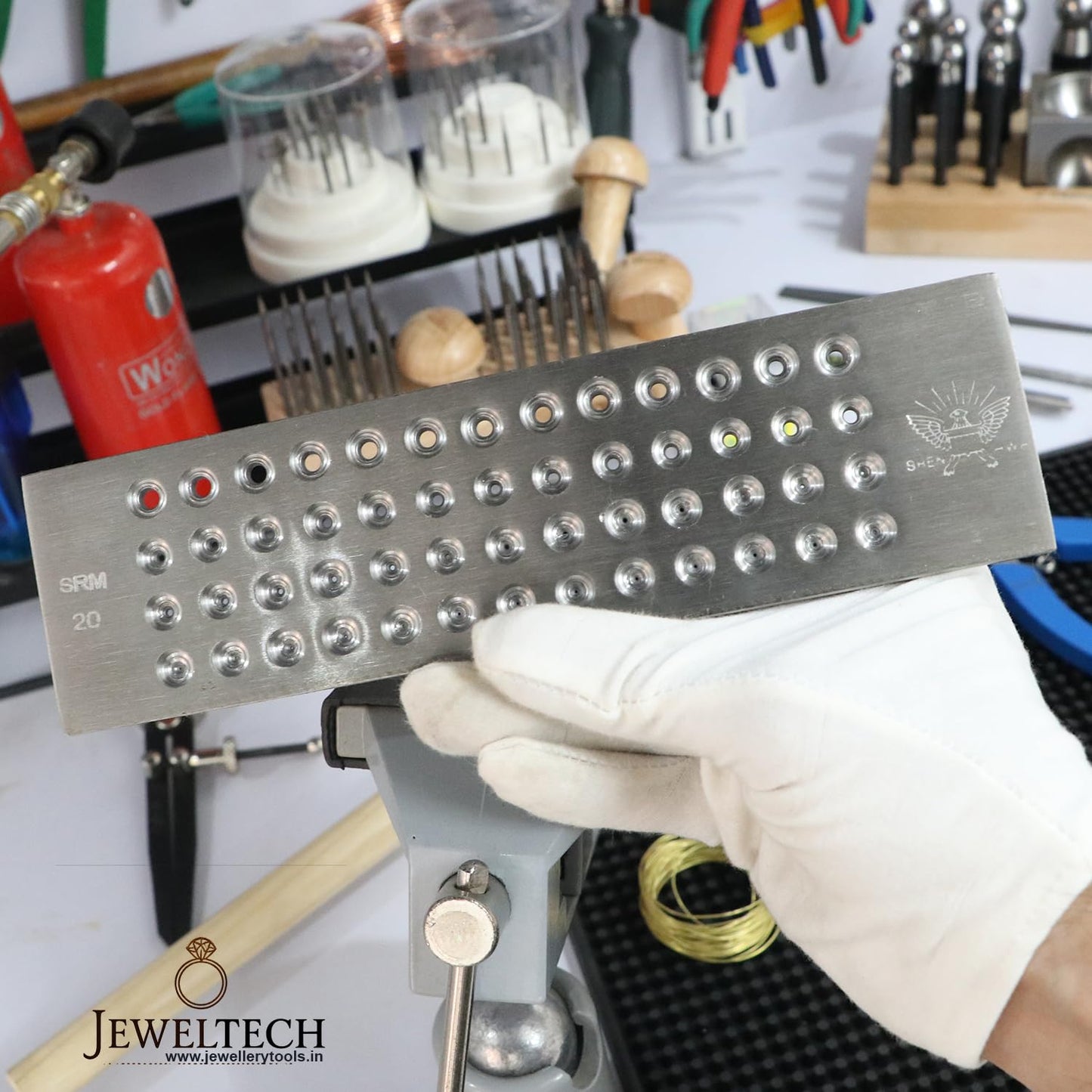 Jeweltech Tungsten Carbide Wire Drawplate – 52 Holes (0.26mm–4.10mm) Die Set for Gold, Silver, Copper Jewelry Wire Drawing and Craft Work Plate