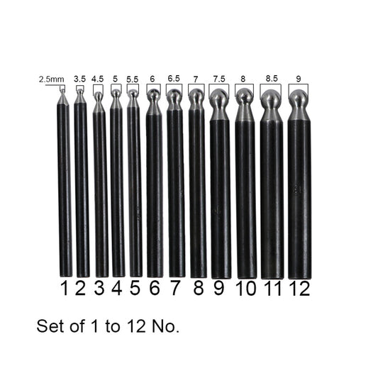 Jeweltech 12-Piece Doming Punch Set | Gudiala Tokna Set for Metal Forming & Jewelry Making (2.5mm to 9mm)
