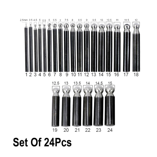 24-piece Jeweltech doming punch set for jewelry and metal shaping, ranging from 2.5mm to 15mm sizes

