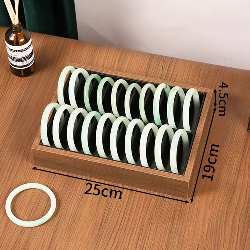 Jeweltech Heritage Wooden Bangle Display Tray – 20 Slot Velvet-Lined Bangle & Bracelet Organizer
