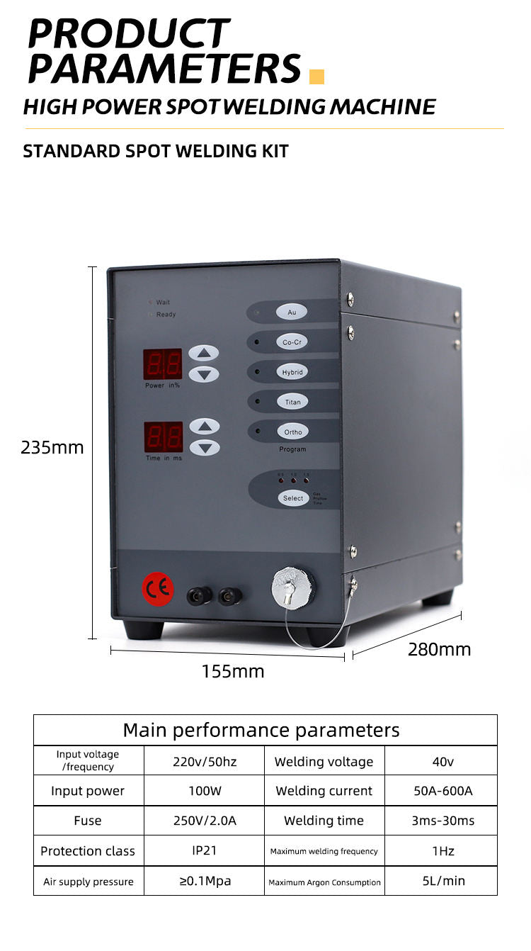 Welding machine technical specifications chart