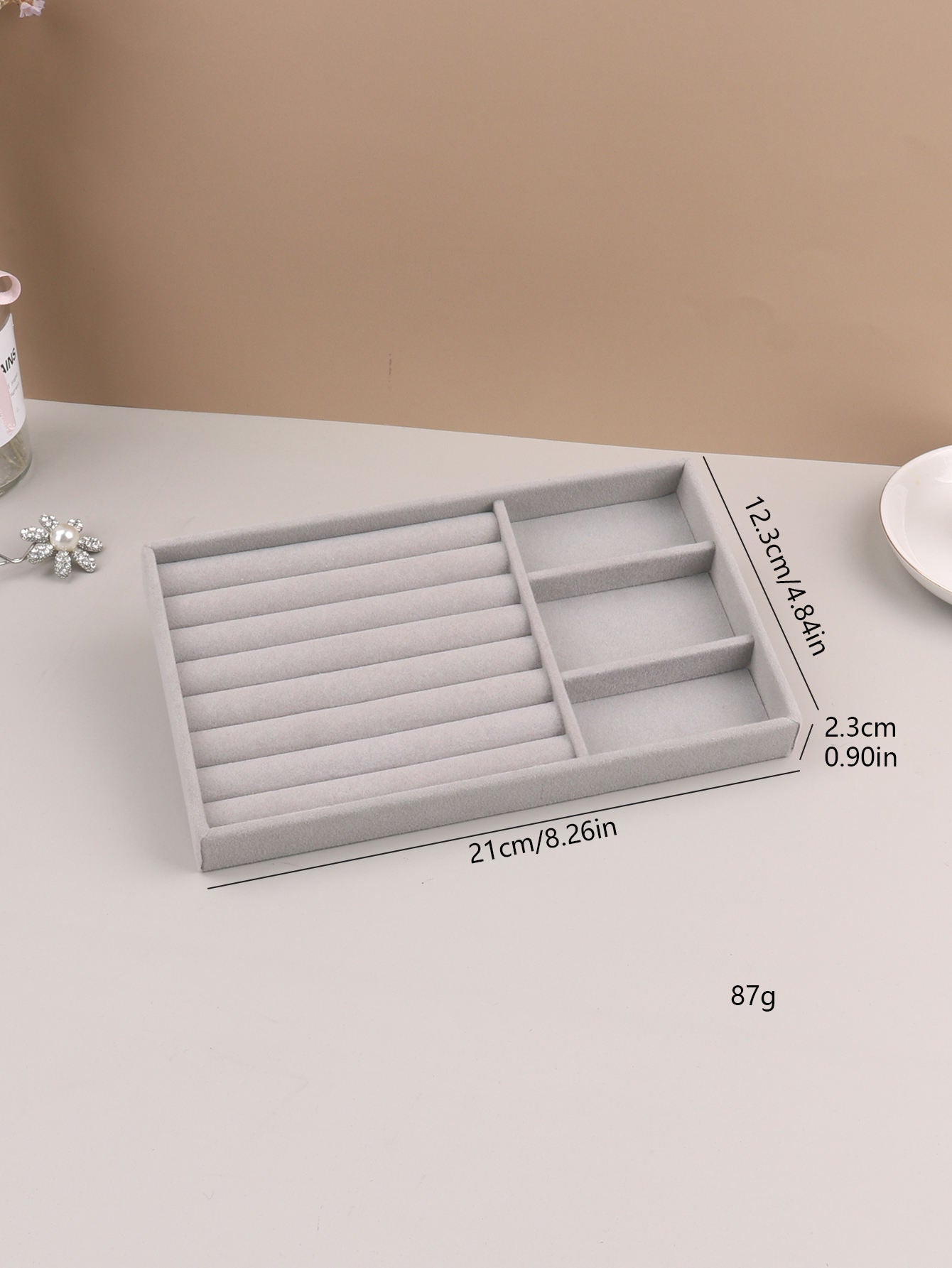 Jeweltech Jewelry Trays Set (5),Grey Velvet Stackable Organizer Trays,Drawer Inserts Jewelry Display Case For Rings Stud Necklaces Earring Organizer Tray