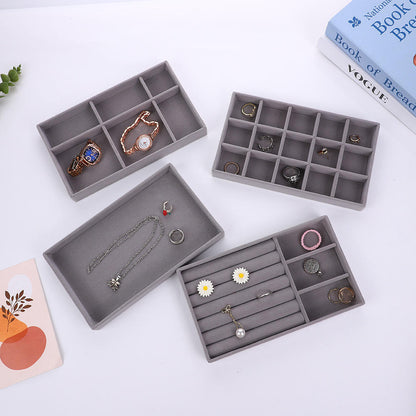 Jeweltech Jewelry Trays Set (5),Grey Velvet Stackable Organizer Trays,Drawer Inserts Jewelry Display Case For Rings Stud Necklaces Earring Organizer Tray