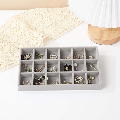 Jeweltech Jewelry Trays Set (5),Grey Velvet Stackable Organizer Trays,Drawer Inserts Jewelry Display Case For Rings Stud Necklaces Earring Organizer Tray