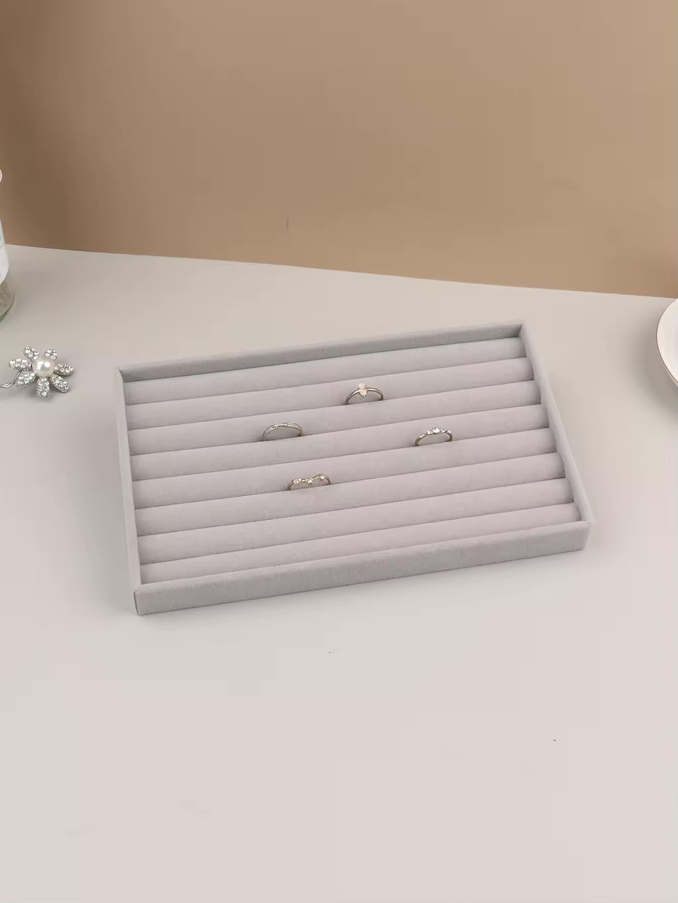 Jeweltech Jewelry Trays Set (5),Grey Velvet Stackable Organizer Trays,Drawer Inserts Jewelry Display Case For Rings Stud Necklaces Earring Organizer Tray