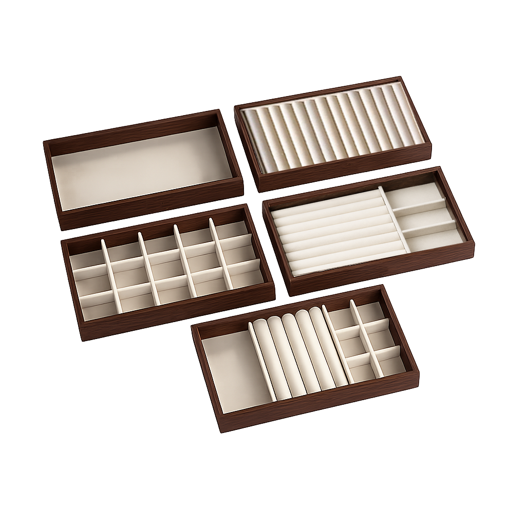 Jeweltech Heritage Solid Wooden Jewellery Display Tray Set of 5 – Premium Ring, Earring & Accessory Organizer Collection