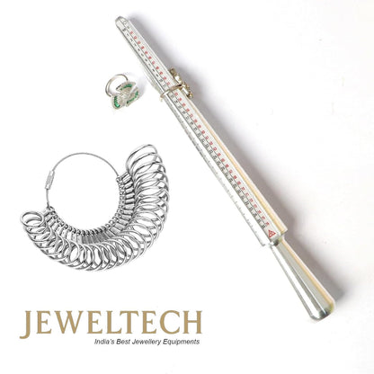 JEWELTECH Ring Sizer Measuring Tool Set with Mandrel | Metal Finger Size Gauge Kit (41–61 Sizes) | Jewellery Ring Measurement Tool for Accurate Sizing