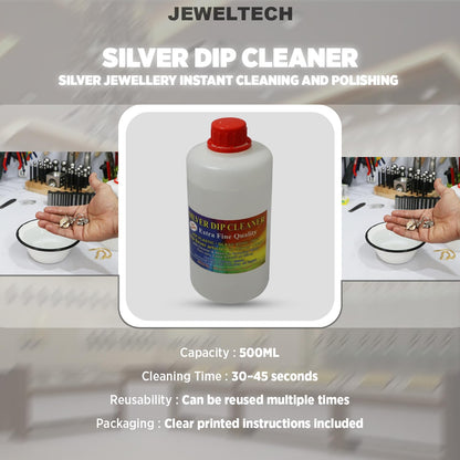 Jeweltech Silver Dip Cleaner for Silver Jewellery Instant Cleaning and Polishing – Solution for Professional Shine, Jewellery Cleaning Liquid for Rings, Chains, Anklets, and Ornaments (500ml)