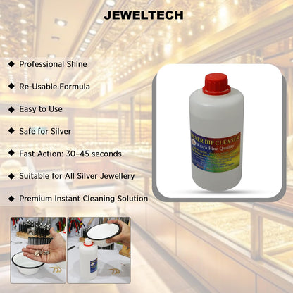 Jeweltech Silver Dip Cleaner for Silver Jewellery Instant Cleaning and Polishing – Solution for Professional Shine, Jewellery Cleaning Liquid for Rings, Chains, Anklets, and Ornaments (500ml)