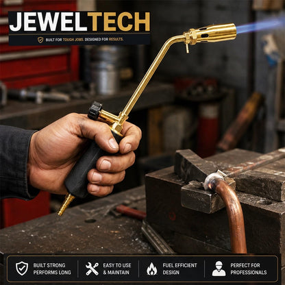 JEWELTECH 30cm Long Nozzle LPG Torch Gun 4 No. Brass Burner with Flat Handle for Jewellery Heating, Gold & Silver Melting, Soldering & Metal Work