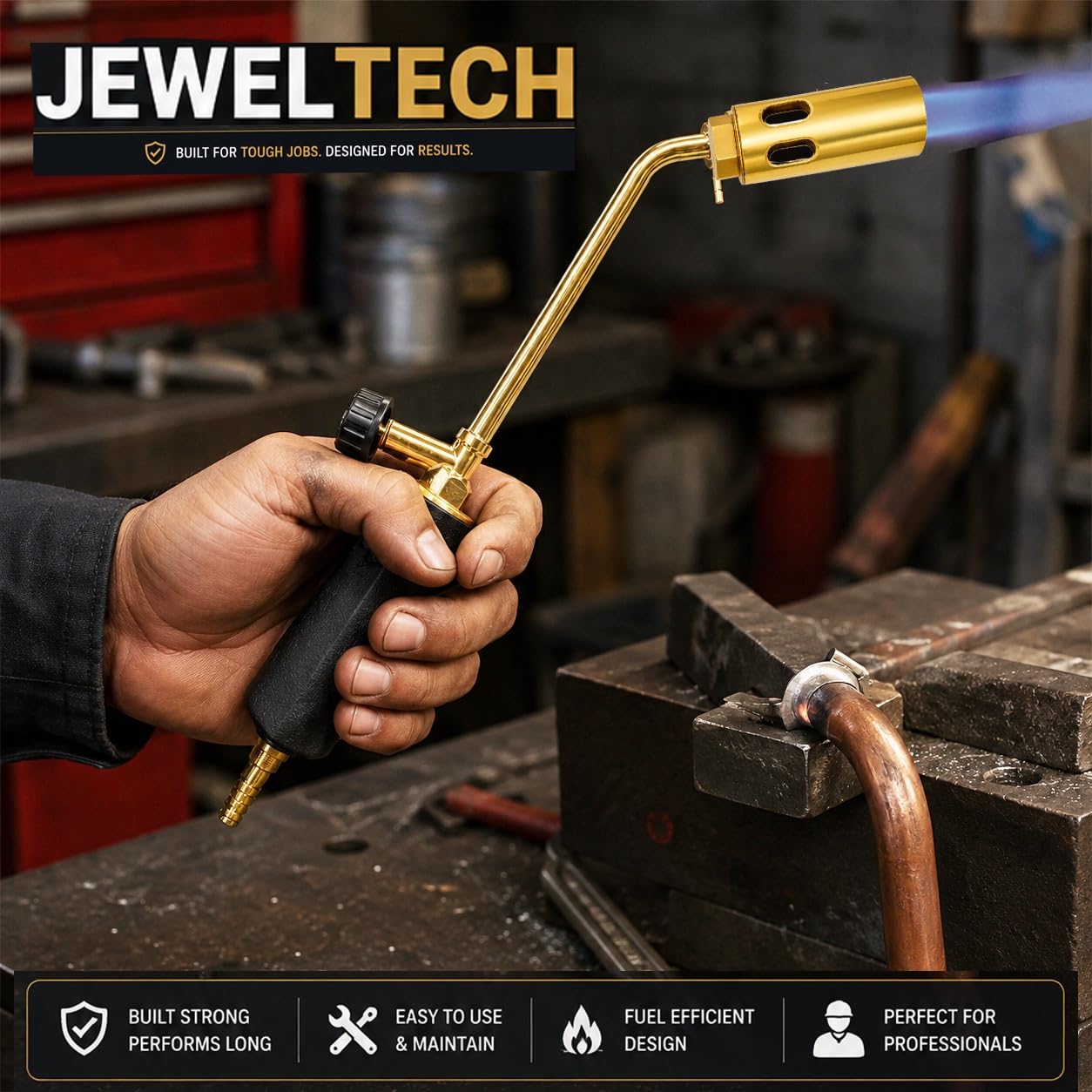 JEWELTECH LPG Torch Gun 30 cm Long Nozzle with 5no. Burner Brass Burner Heating Torch for Soldering, Jewellery Work, Metal Repair, Pipe Heating & DIY Applications