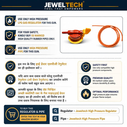 JEWELTECH LPG Torch Gun 30 cm Long Nozzle with 5no. Burner Brass Burner Heating Torch for Soldering, Jewellery Work, Metal Repair, Pipe Heating & DIY Applications