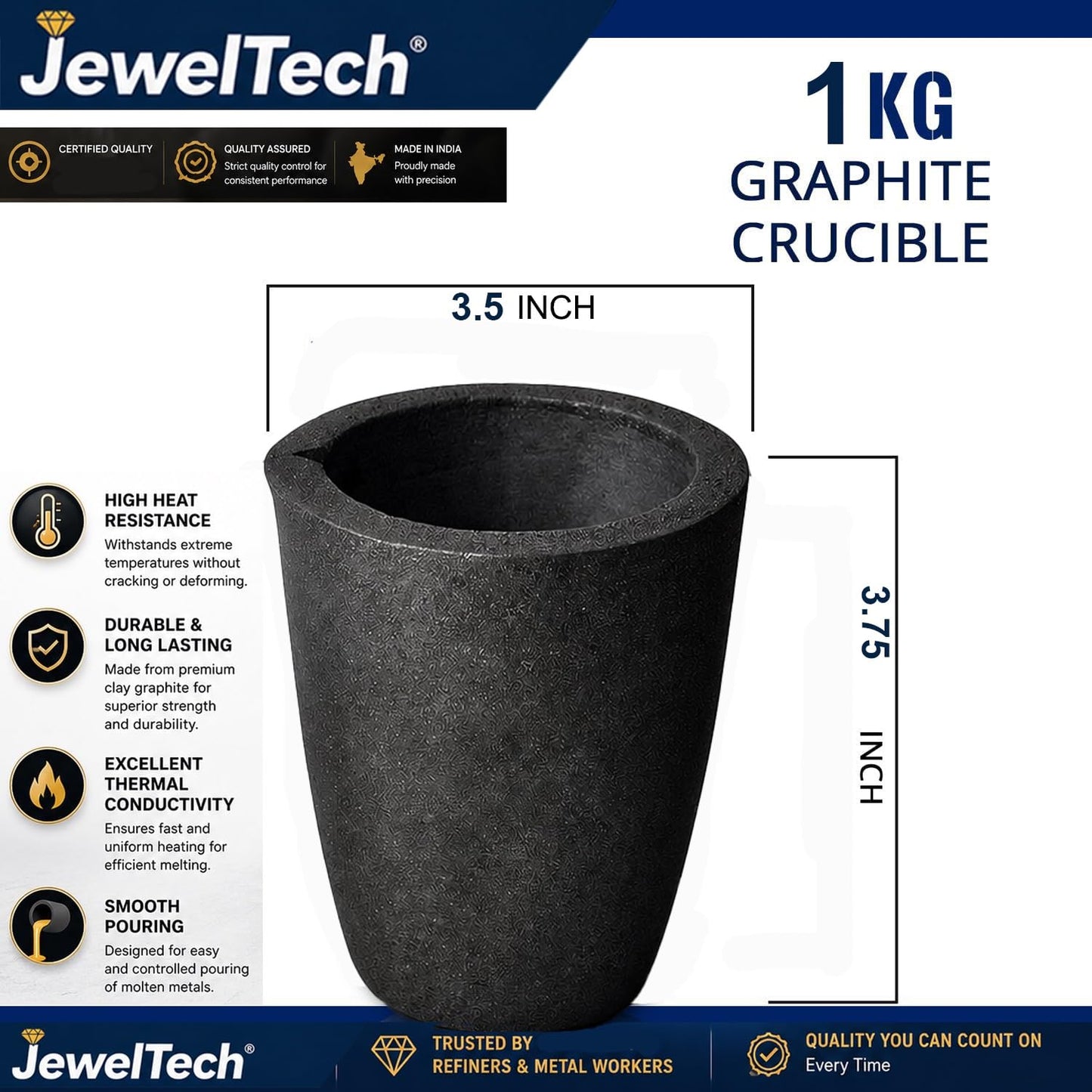 Graphite Crucible A1-High Temperature Casting, Refining, Melting of Gold, Silver & Metals for Goldsmith, Metallurgy, Foundry, Bullion, Refinery, Metalsmith, Model Making