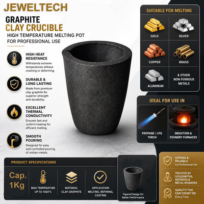 Graphite Crucible A1-High Temperature Casting, Refining, Melting of Gold, Silver & Metals for Goldsmith, Metallurgy, Foundry, Bullion, Refinery, Metalsmith, Model Making