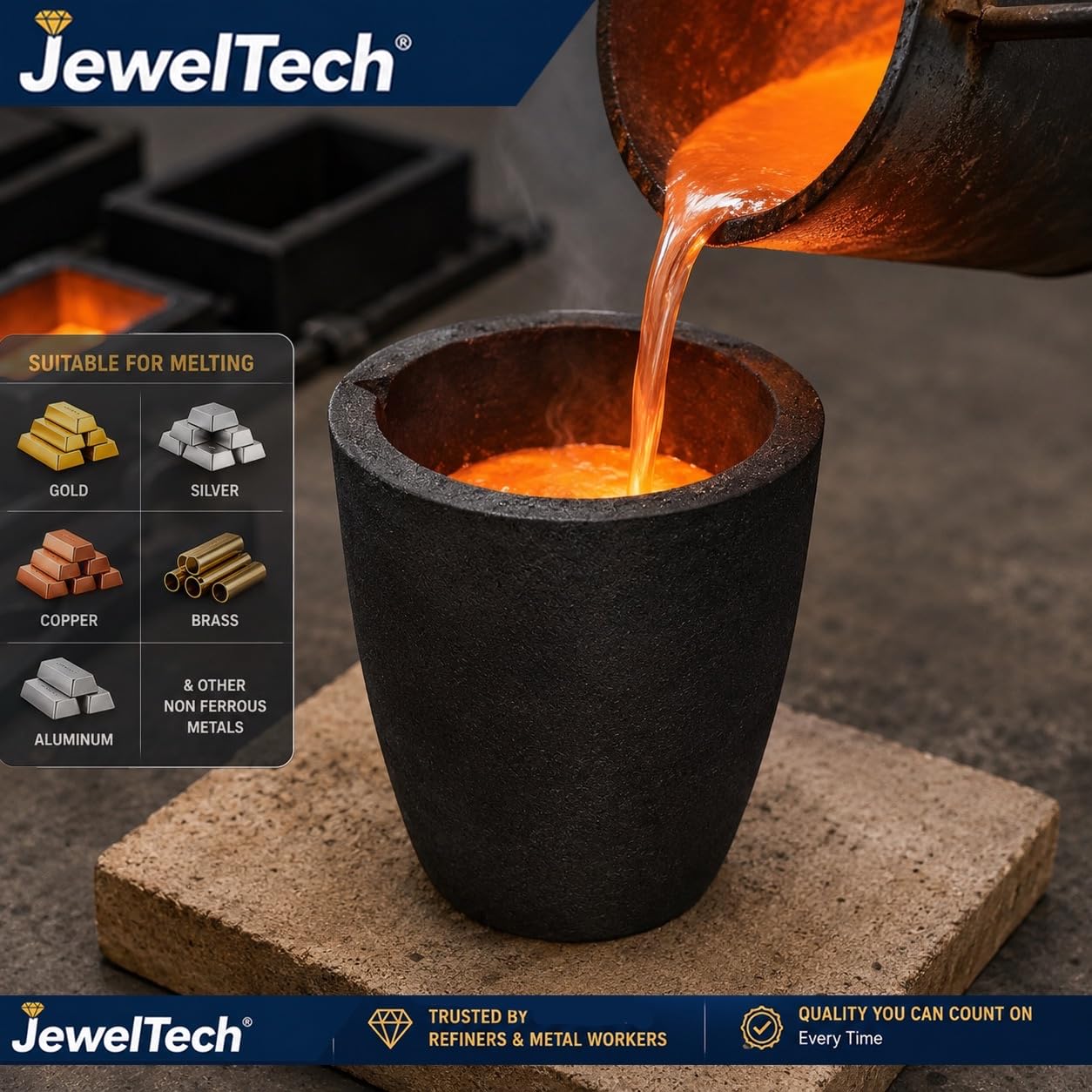 Graphite Crucible A1-High Temperature Casting, Refining, Melting of Gold, Silver & Metals for Goldsmith, Metallurgy, Foundry, Bullion, Refinery, Metalsmith, Model Making