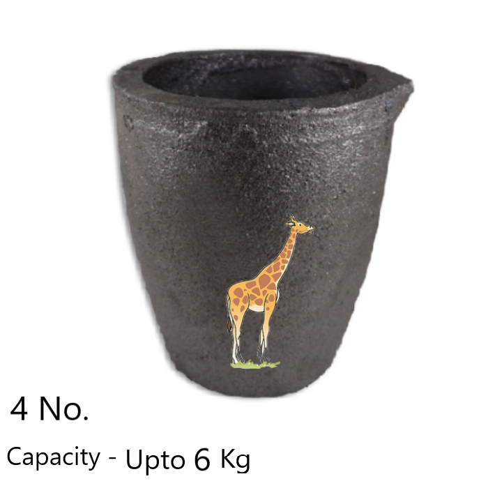 4 No. graphite crucible featuring giraffe for melting metals like gold and silver up to 6kg in gas or coal furnace.