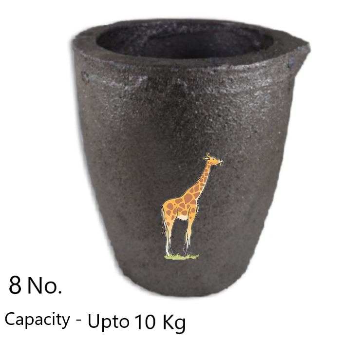 8 No. graphite crucible with giraffe marking for melting up to 10kg of gold, silver, and brass in jewelry furnace.