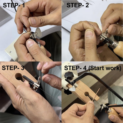 Jeweltech Adjustable Saw Frame with 144 Golden Fish Blades – Jewelry Cutting Tool for Ari Work, Filigree, and Fine Piercing – 3" Steel Frame with Wooden Handle