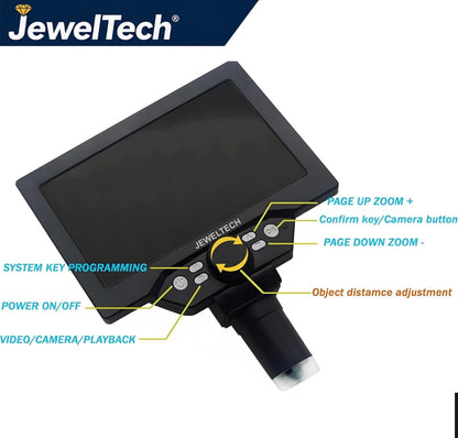 Jeweltech Digital Microscope 1-1200X Magnification with 7 Inch LCD Screen & 12MP Camera | 1080P HD Electronic Microscope for PCB Inspection, Soldering, Coins, Jewellery & Biological Observation