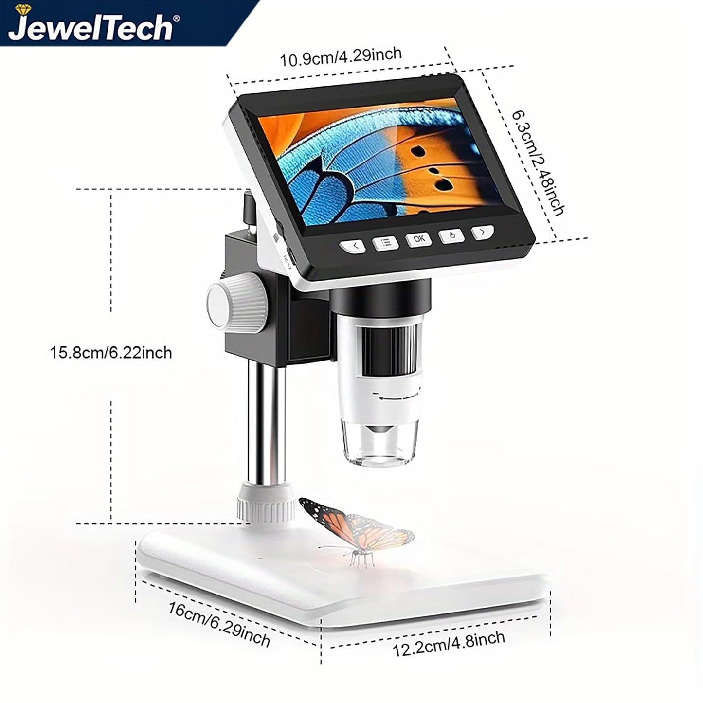 Jeweltech Digital Microscope 8LED 1080P 1000X Real Shot Rendering, Computer Microscope, Electron Biological Microscope