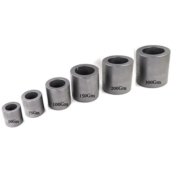 Jeweltech Graphite Crucible Set (Pack of 6, 50g–300g Sizes) for Metal Casting, Melting & Refining – Durable Carbon Crucibles for Gold, Silver, Copper, Brass, & Jewellery Making)