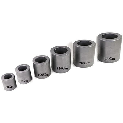 Jeweltech Graphite Crucible Set (Pack of 6, 50g–300g Sizes) for Metal Casting, Melting & Refining – Durable Carbon Crucibles for Gold, Silver, Copper, Brass, & Jewellery Making)