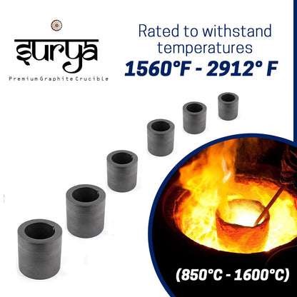 Jeweltech Graphite Crucible Set (Pack of 6, 50g–300g Sizes) for Metal Casting, Melting & Refining – Durable Carbon Crucibles for Gold, Silver, Copper, Brass, & Jewellery Making)