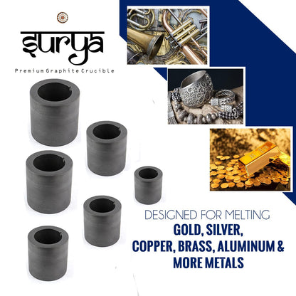 Jeweltech Graphite Crucible Set (Pack of 6, 50g–300g Sizes) for Metal Casting, Melting & Refining – Durable Carbon Crucibles for Gold, Silver, Copper, Brass, & Jewellery Making)