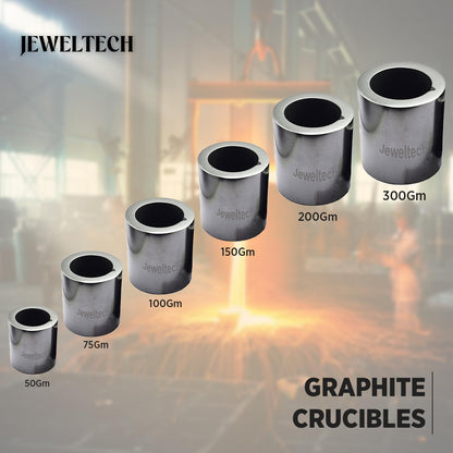 Jeweltech Graphite Crucible Set (Pack of 6, 50g–300g Sizes) for Metal Casting, Melting & Refining – Durable Carbon Crucibles for Gold, Silver, Copper, Brass, & Jewellery Making)