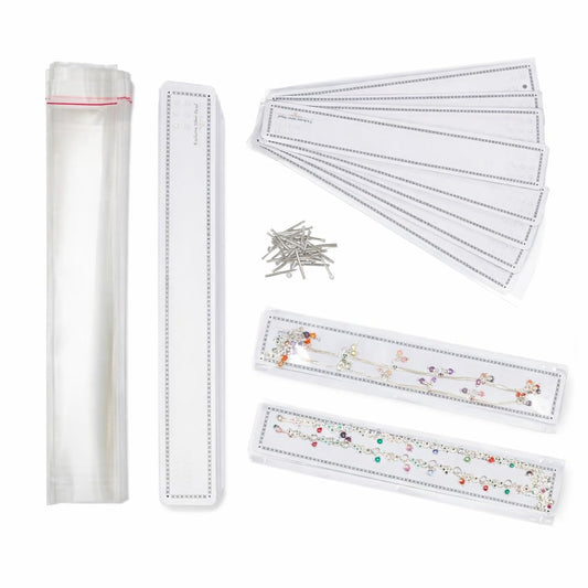 JEWELTECH Payal Anklet Packing Pouch Set – 100 Sets | 1.5" x 11.5" Clear Self-Seal Pouches + 100 Display Cards + 400 Clips | Professional Jewelry Packaging Kit for Anklets & Bracelets
