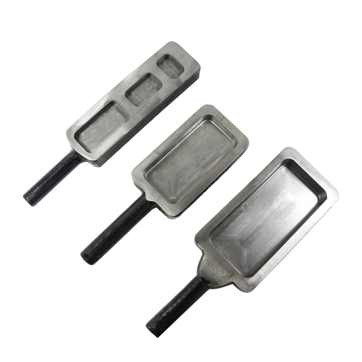 Three types of Jeweltech gold and silver ingot molds for metal melting and casting