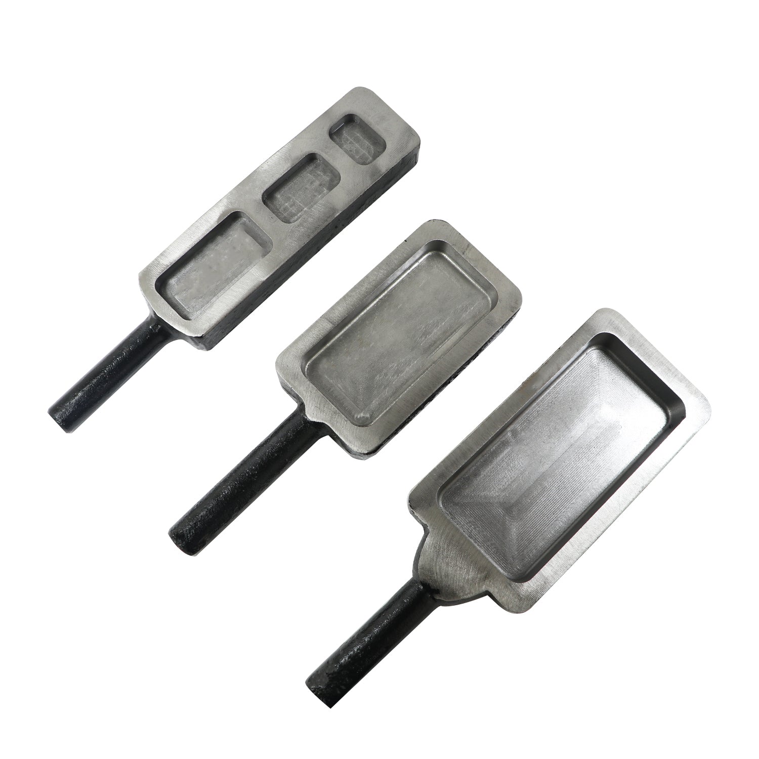 Three types of Jeweltech gold and silver ingot molds for metal melting and casting