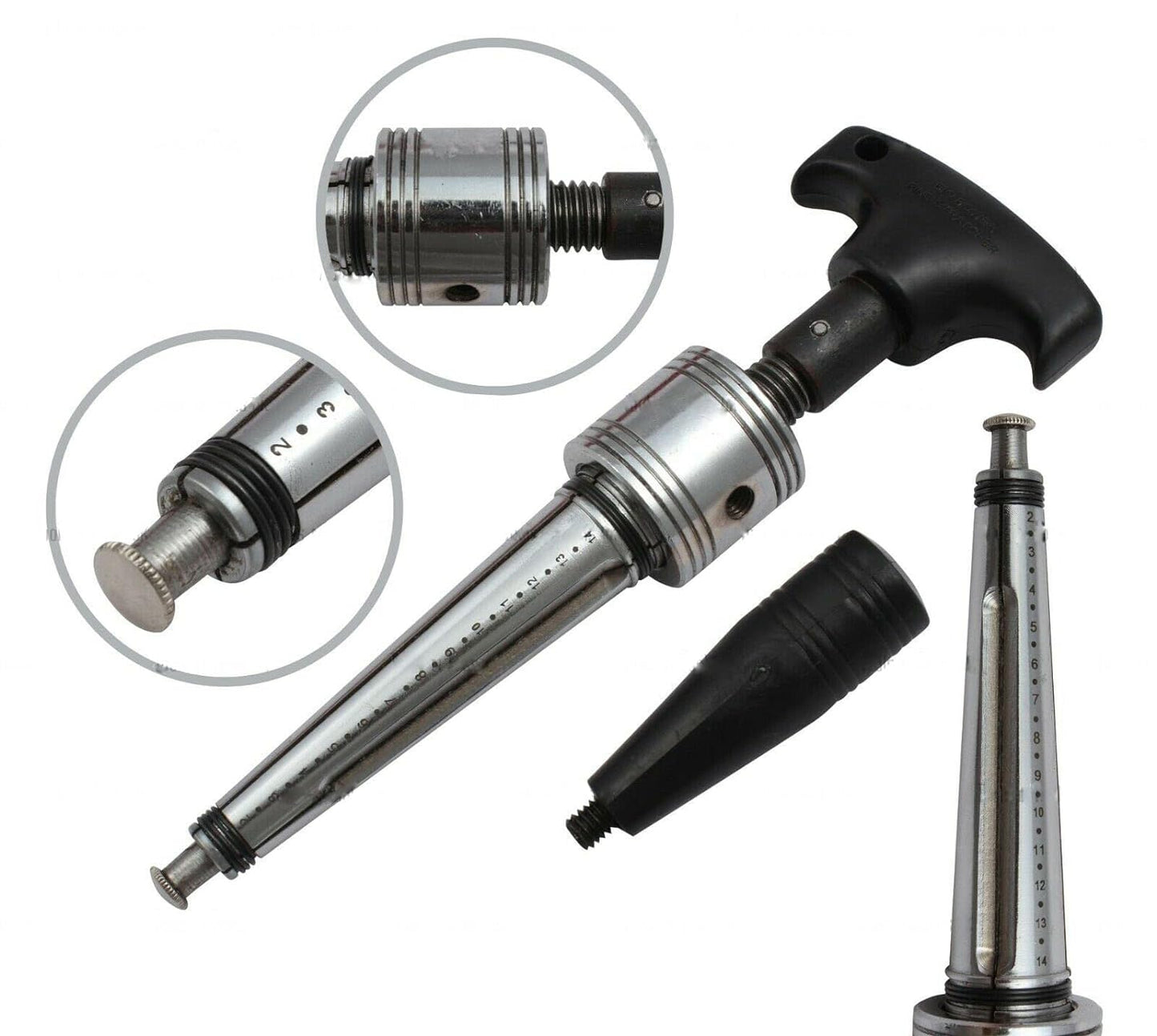 Breakdown of ring stretcher tool parts and threading mechanism

